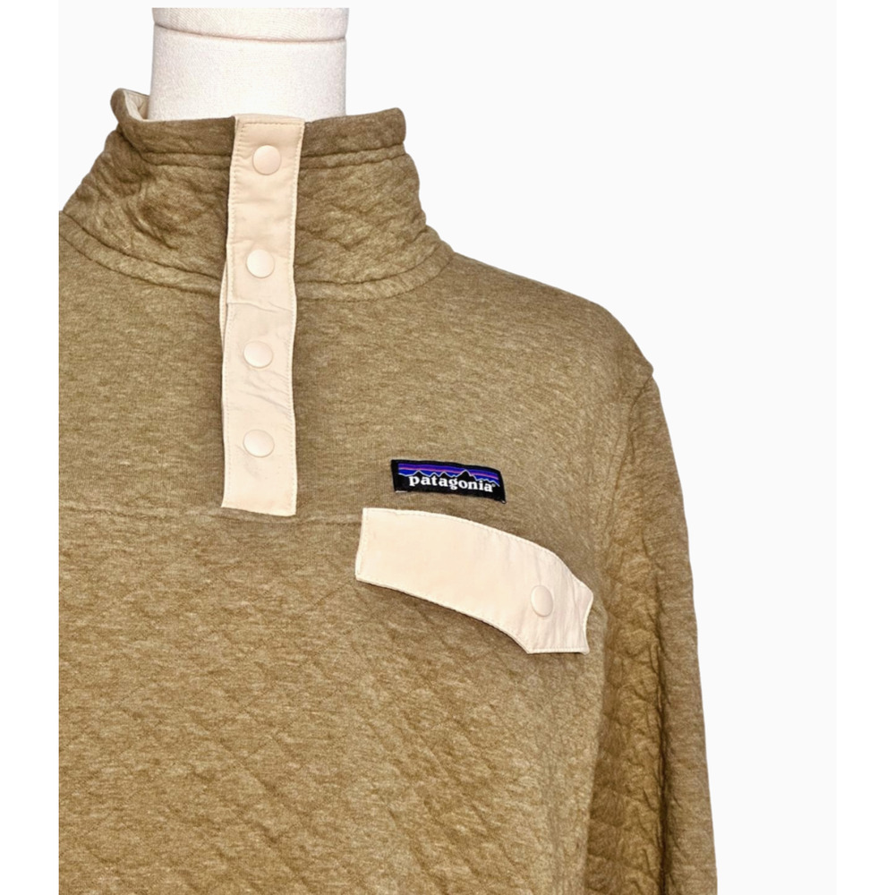 Patagonia Organic Cotton Quilt Snap T Green Cream Snap Collar Pullover Medium - Picture 2 of 9